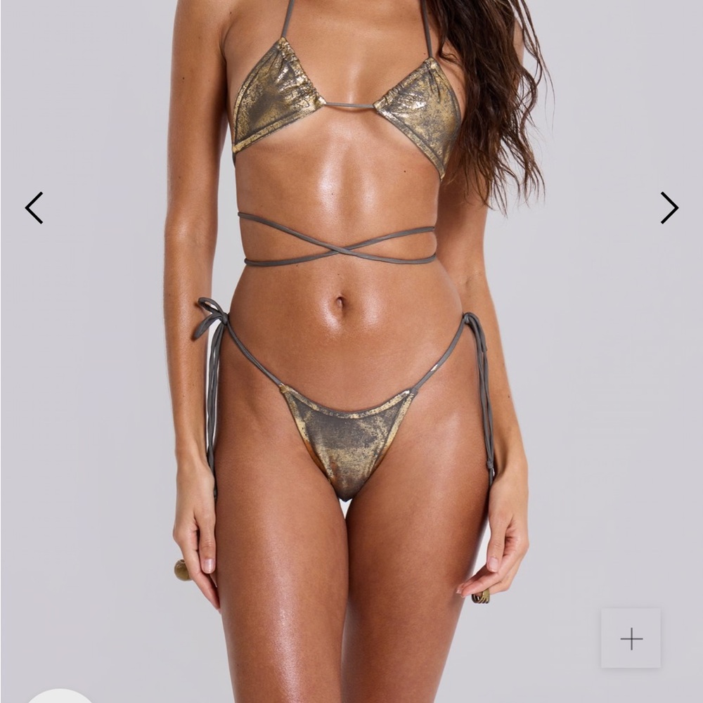 Gold and Black Women's Bikini top